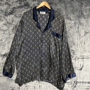 Alexander Lloyd Men's 2X Silk Lounge Shirt Regal Print Long Sleeve 1 Chest Pocke